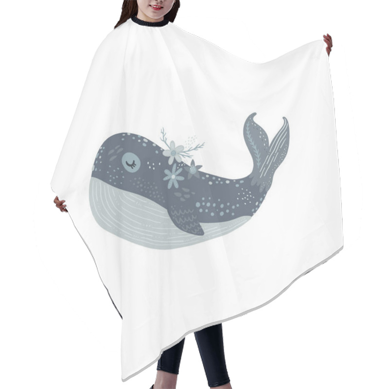 Personality  Nursery Poster With Cute Animal, Kids Wall Art With Whale And Flowers. Sea Inhabitants. Children Print Hair Cutting Cape