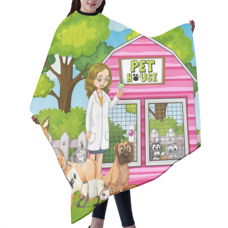 Personality  Female Vet And Many Pets Hair Cutting Cape