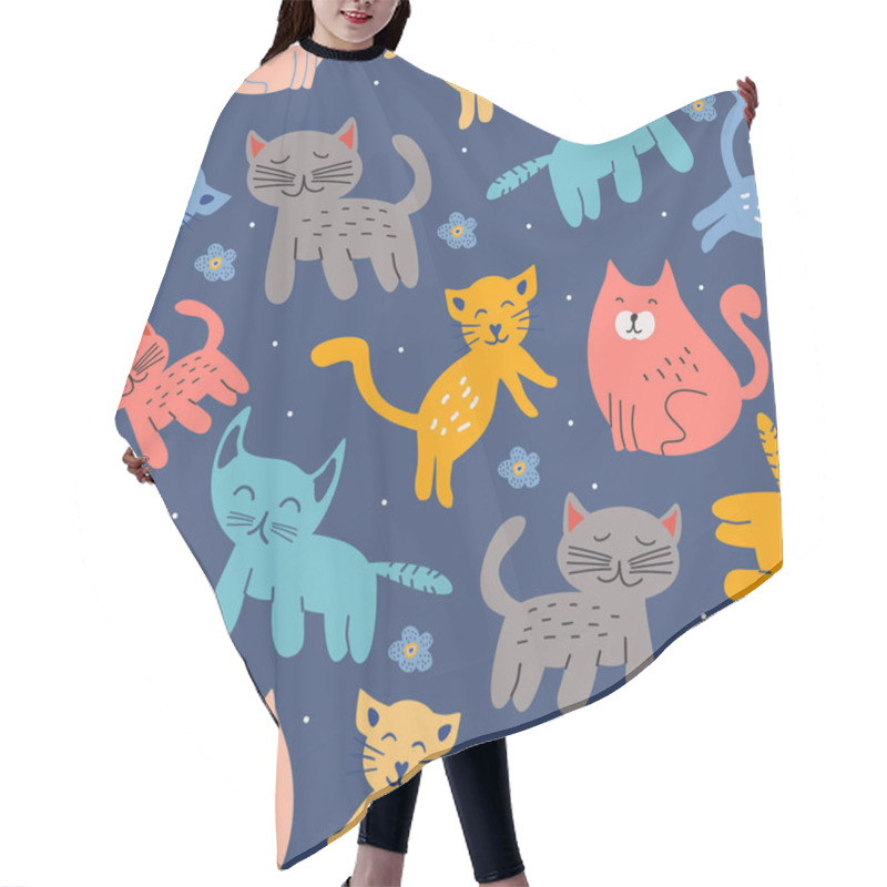 Personality  Childish Scandinavian Cat And Kitten Seamless Pattern Hair Cutting Cape