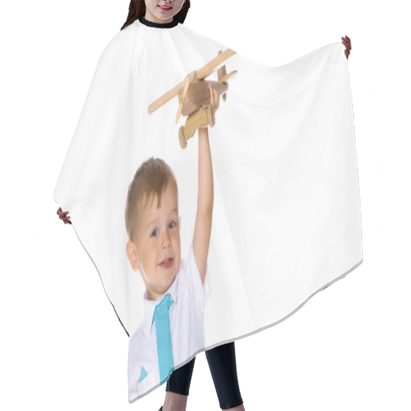 Personality  Little Boy Playing With Wooden Plane Hair Cutting Cape