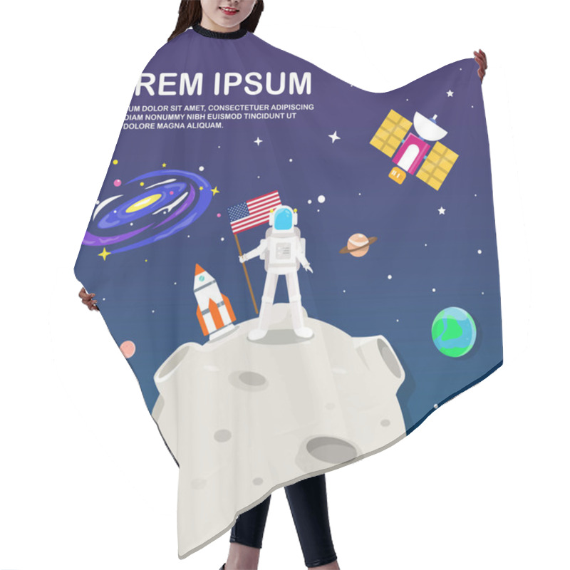 Personality  Astronaut On Moon And Solar System Illustration Design Hair Cutting Cape