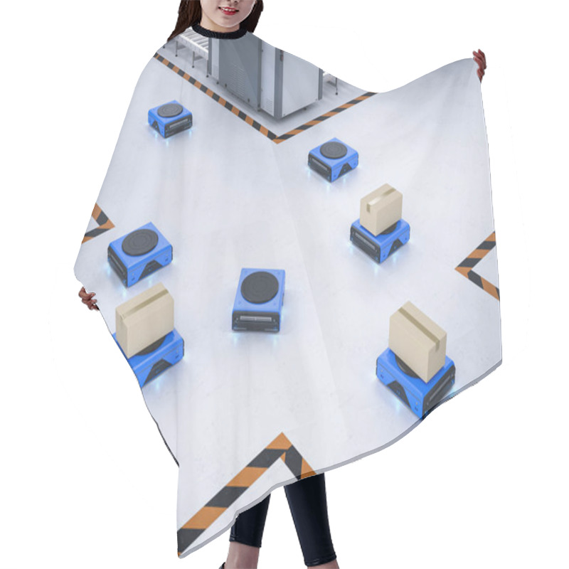 Personality  3d Rendering Warehouse Robot Carry Cardboard Box Hair Cutting Cape