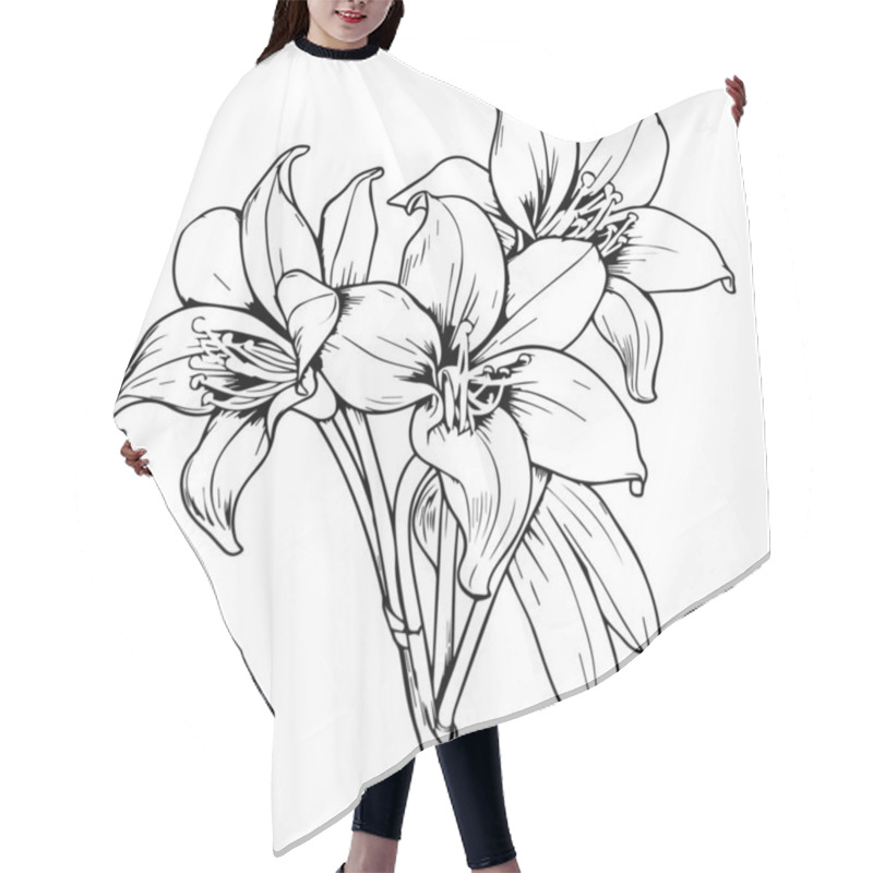 Personality  Line Art Orchid Flower Vector Illustration Hair Cutting Cape