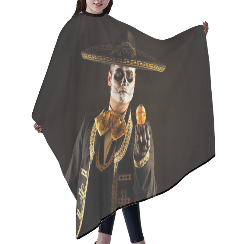 Personality  Mexican Charro Holding A Candy Skull In His Hands Hair Cutting Cape