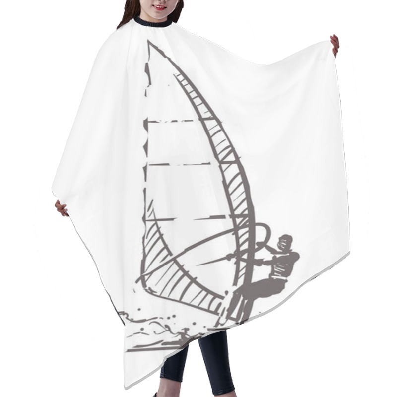 Personality  Sketch Of WindSurfing, Sport And Active Lifestyle. WindSurfing Hand Drawn Isolated Hair Cutting Cape