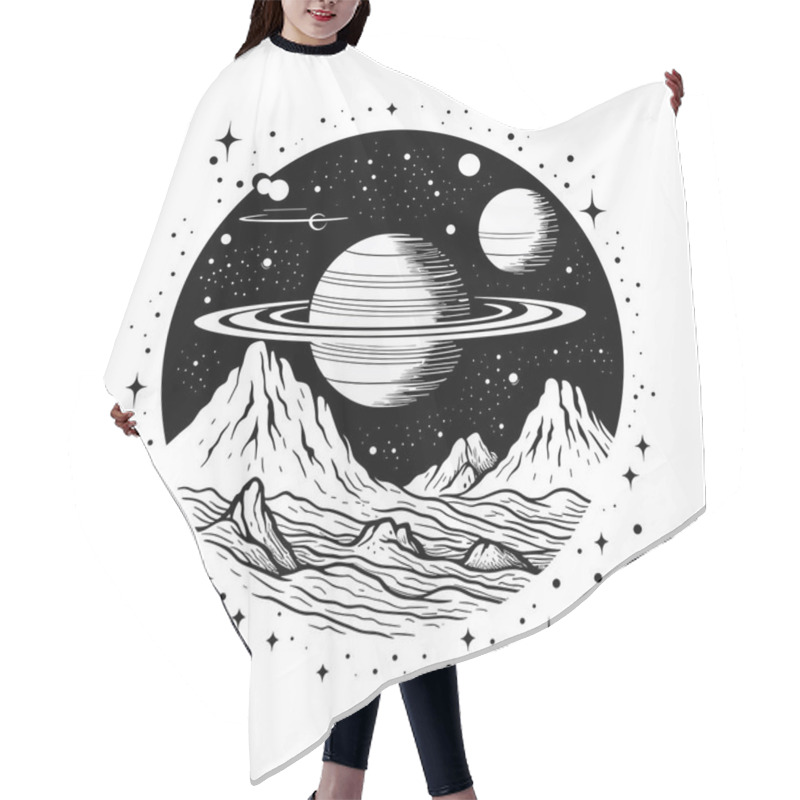 Personality  Tattoo Astrology Vector Art Universe Space Tattoo Print Magic Astronomy Graphic With Planets Hair Cutting Cape