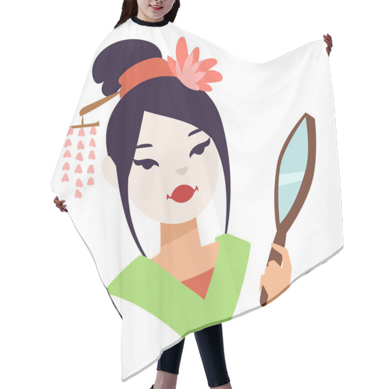 Personality  Vector Japanese Geisha Girl Hair Cutting Cape