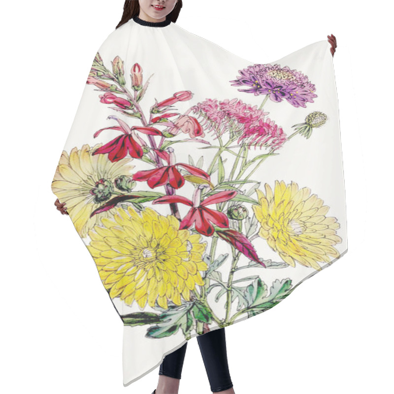 Personality  Botanical Flower Illustration. Exquisite Botanical Bouquet Showcasing Diverse Floral Species, Celebrating Biodiversity And Ecological Harmony Hair Cutting Cape