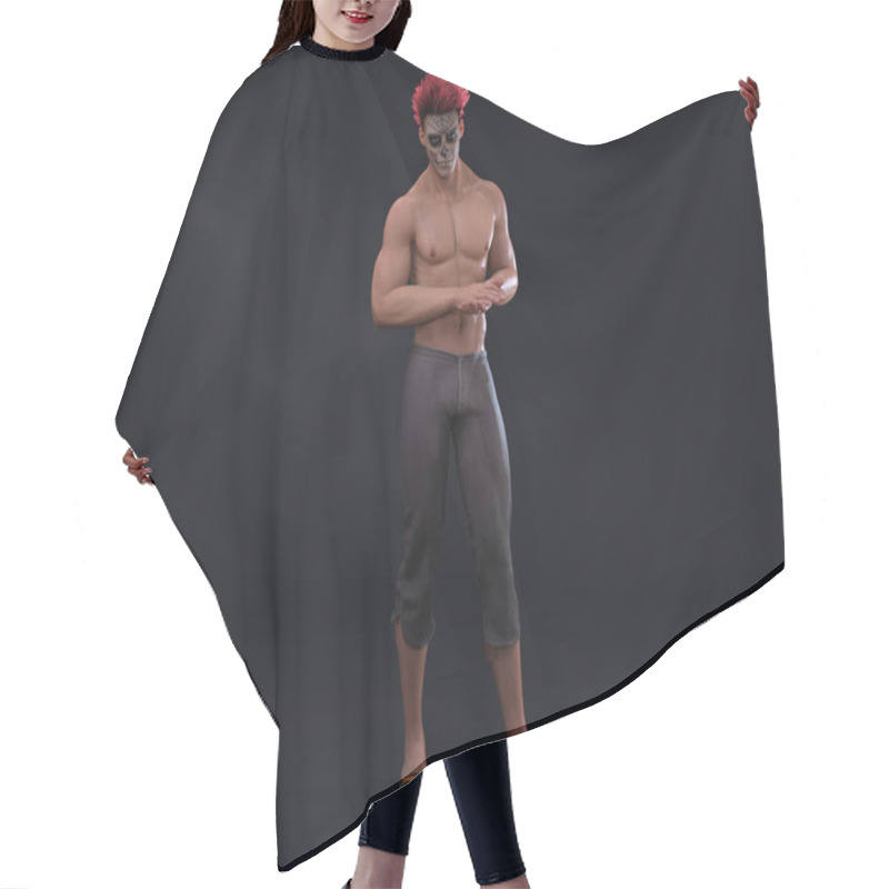 Personality  3D Render : Male Character With Face Painted As Devil For Halloween  Hair Cutting Cape