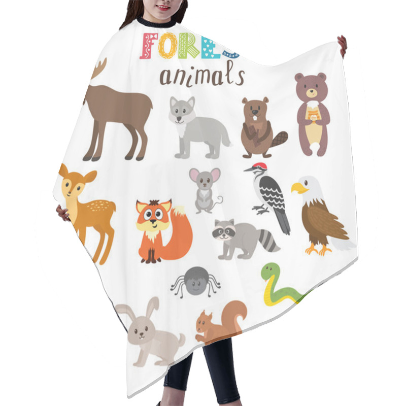 Personality  Set Of Cute Forest Animals In Vector. Woodland. Cartoon Style Hair Cutting Cape