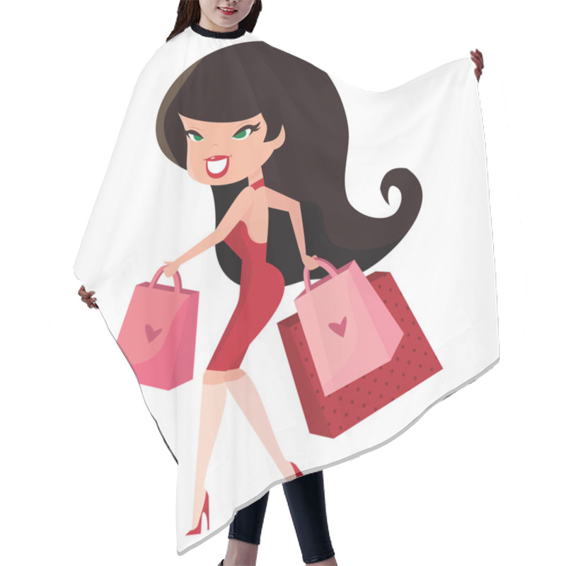 Personality  Cartoon Retro Pinup Girl With Shopping Bags Hair Cutting Cape