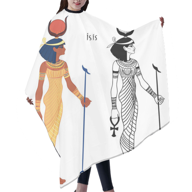 Personality  Isis, Goddess Of Life And Magic In Egyptian Mythology. One Of The Greatest Goddesses Of Ancient Egypt, Protects Women, Children, Heals Sick. Vector Isolated Illustration. Standing Woman. Hair Cutting Cape