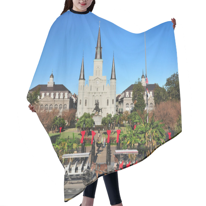 Personality  The Saint Louis Cathedral-Basilica, French Quarter, New Orleans, Louisiana USA. Hair Cutting Cape