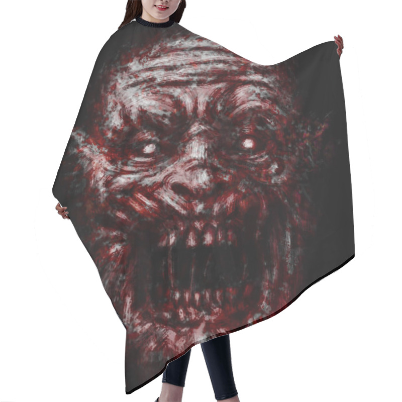 Personality  Scary Zombie Bloody Face On Black Background. Illustration In Horror Genre. Hair Cutting Cape