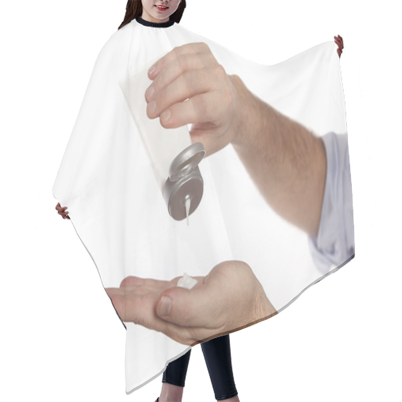 Personality  Man Uses Hand Cream Hair Cutting Cape