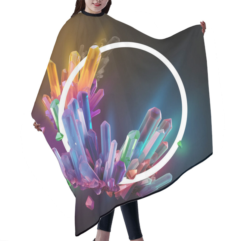 Personality  3d Render, Digital Illustration, Abstract Crystals In Round Frame Hair Cutting Cape