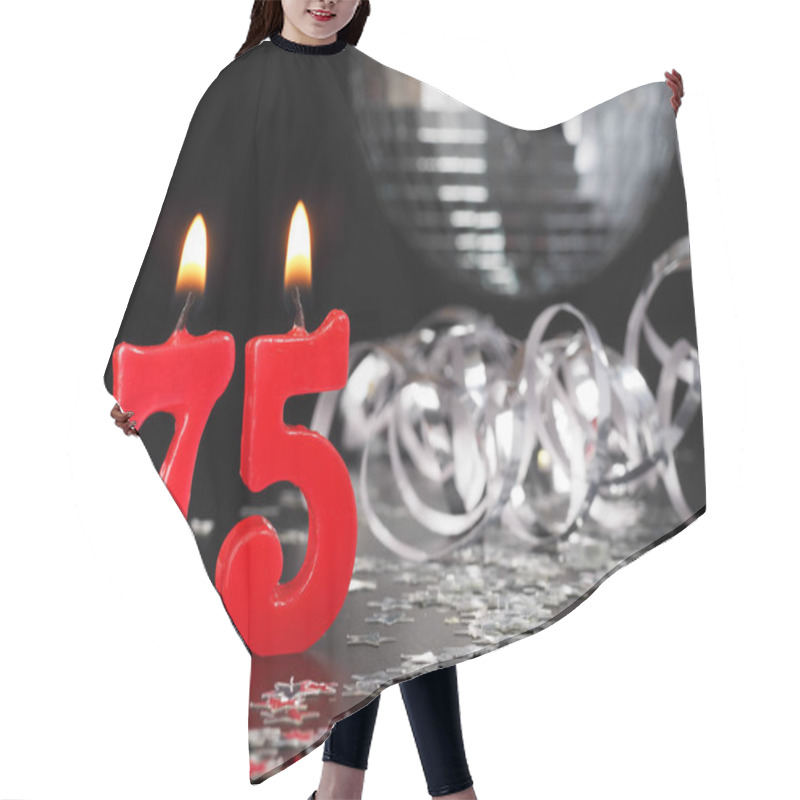 Personality  Red Candles Showing Nr. 75. Abstract Background For Birthday Or Anniversary Party. Hair Cutting Cape