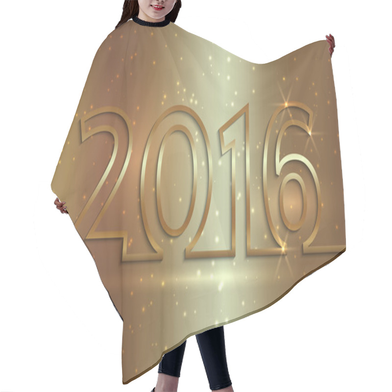 Personality  Vector Illustration Of 2016 New Year Greeting Billboard With Gold Wire Hair Cutting Cape