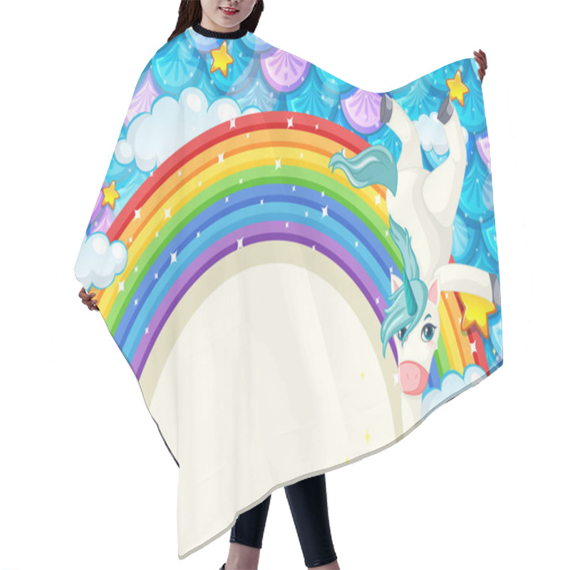 Personality  Rainbow Banner With Cute Unicorn On Colourful Fish Scales Background Illustration Hair Cutting Cape