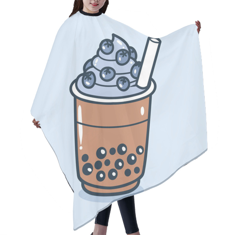 Personality  Bubble Tea Drink With Blueberry Toping Illustration Hair Cutting Cape