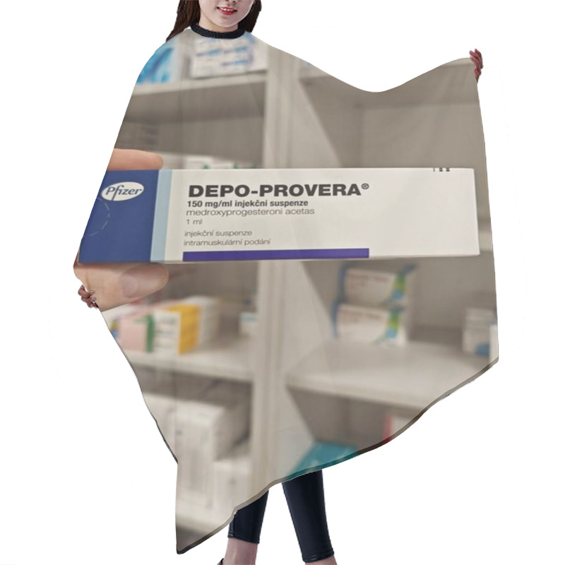 Personality  Prague, Czech Republic - July 9 2024: DEPO-PROVERA Box Of Medication With Medroxyprogesterone Acetate Active Substance By Pfizer, Used For Treatment Of Contraception, Menstrual Disorders, Endometriosi Hair Cutting Cape