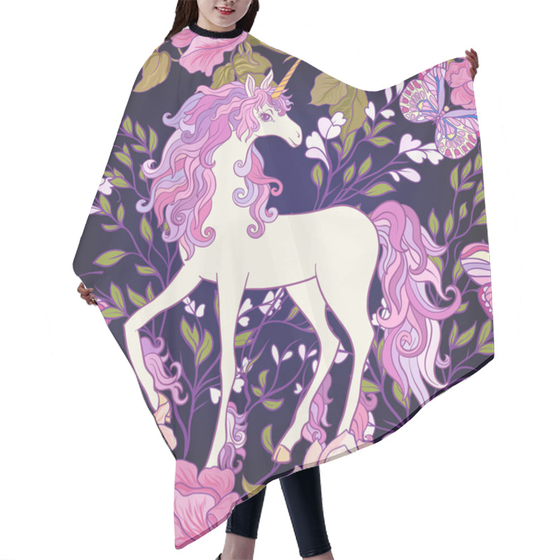 Personality  The Unicorn, Roses And Butterflies Seamless Pattern In Pink, Pur Hair Cutting Cape