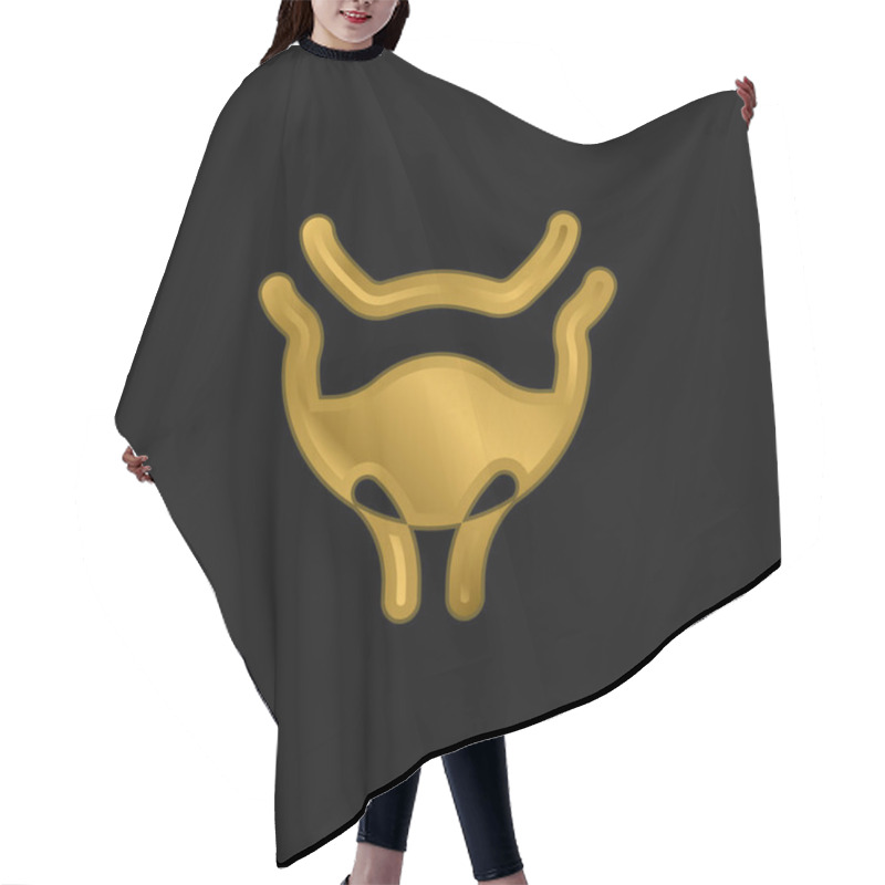 Personality  Bladder Gold Plated Metalic Icon Or Logo Vector Hair Cutting Cape