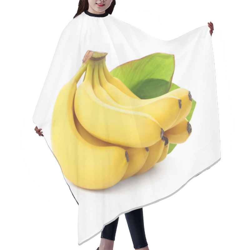 Personality  Cluster Of Delicious Ripe Bananas And Green Leaves Isolated On White Hair Cutting Cape