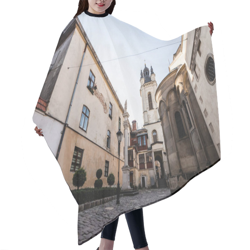 Personality  Street With Old Houses Leading To Carmelite Church In Lviv, Ukraine Hair Cutting Cape