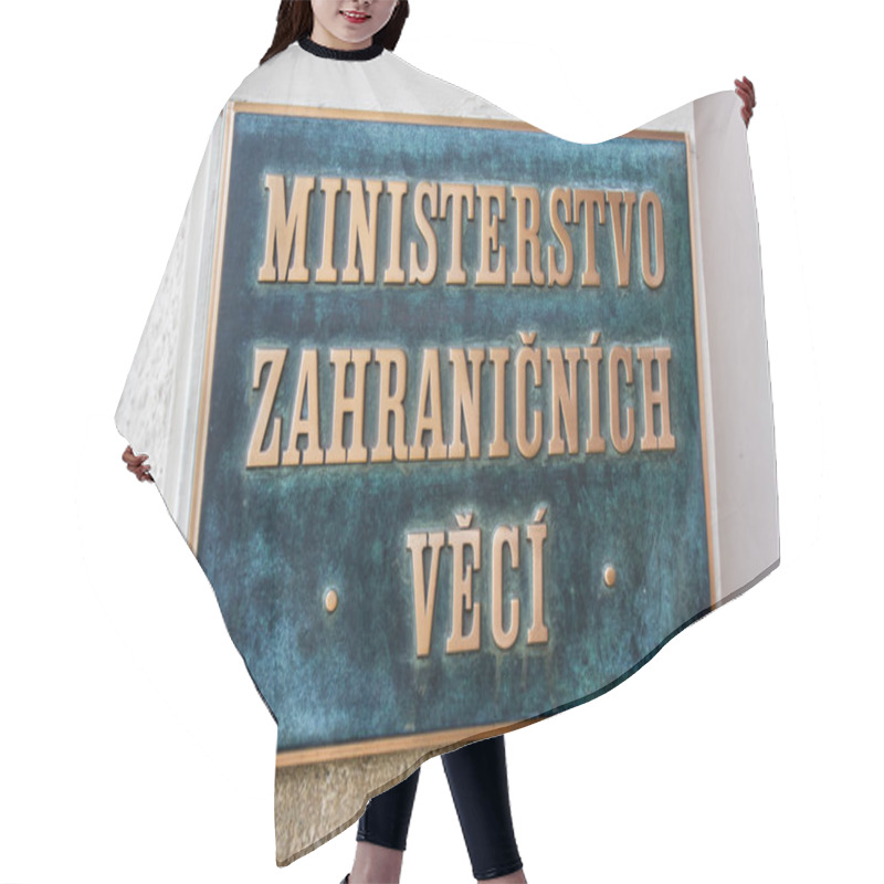 Personality  Signboard With Words Foreign Affairs Ministry Written In Czech L Hair Cutting Cape