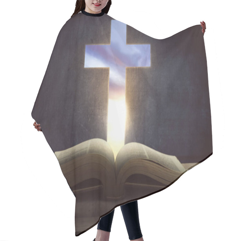 Personality  Open Holy Bible With Wooden Cross   Hair Cutting Cape