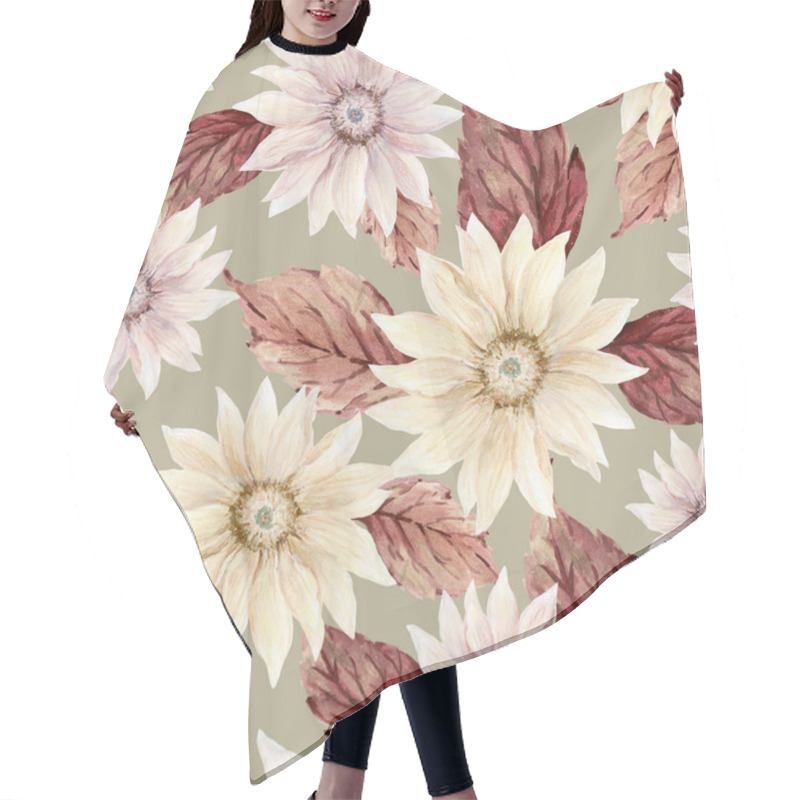 Personality  Seamless Pattern Botanical Gerbera Brown  Hair Cutting Cape