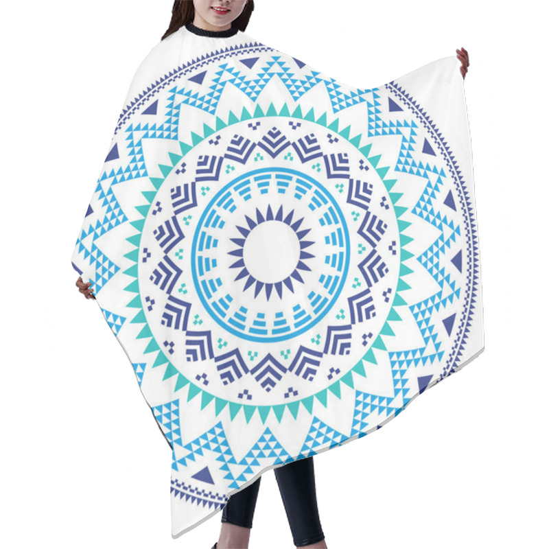 Personality  Tribal Folk Aztec Geometric Pattern In Circle - Blue, Navy And Turquoise Hair Cutting Cape