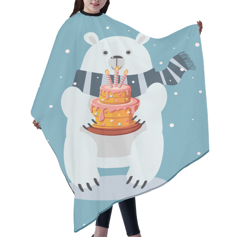 Personality  Cute Polar Bear With Cake. Festive Winter Birthday Card.  Hair Cutting Cape