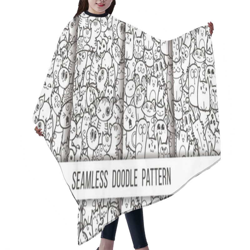 Personality  Collection Of Funny Doodle Monsters Seamless Pattern For Prints, Designs And Coloring Books Hair Cutting Cape