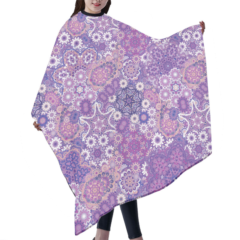 Personality  Seamless Asian Ethnic Floral Retro Doodle Violet Lilac Blue Background Pattern In Vector. Henna Paisley Mehndi Doodles Design Tribal Pattern. Hair Cutting Cape