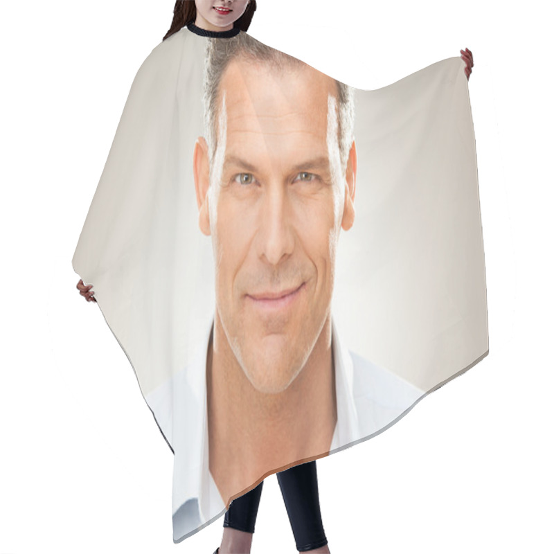 Personality  Handsome Man With Shirt Portrait Isolated On Grey Hair Cutting Cape