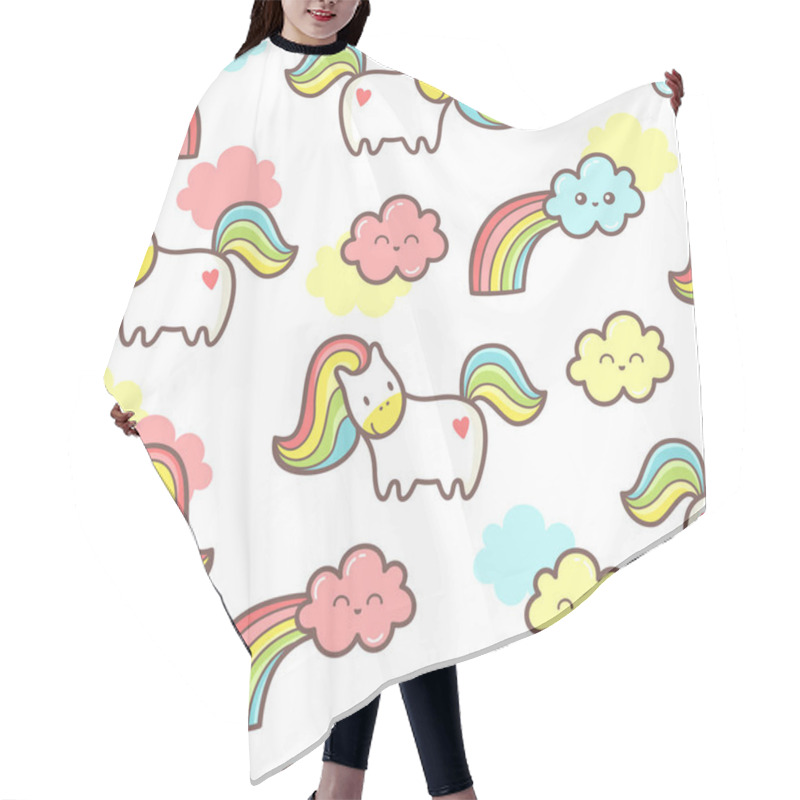 Personality  Seamless Magic Pattern With Cute Kawaii Unicorn, Rainbows, Stars And Clouds. Hair Cutting Cape