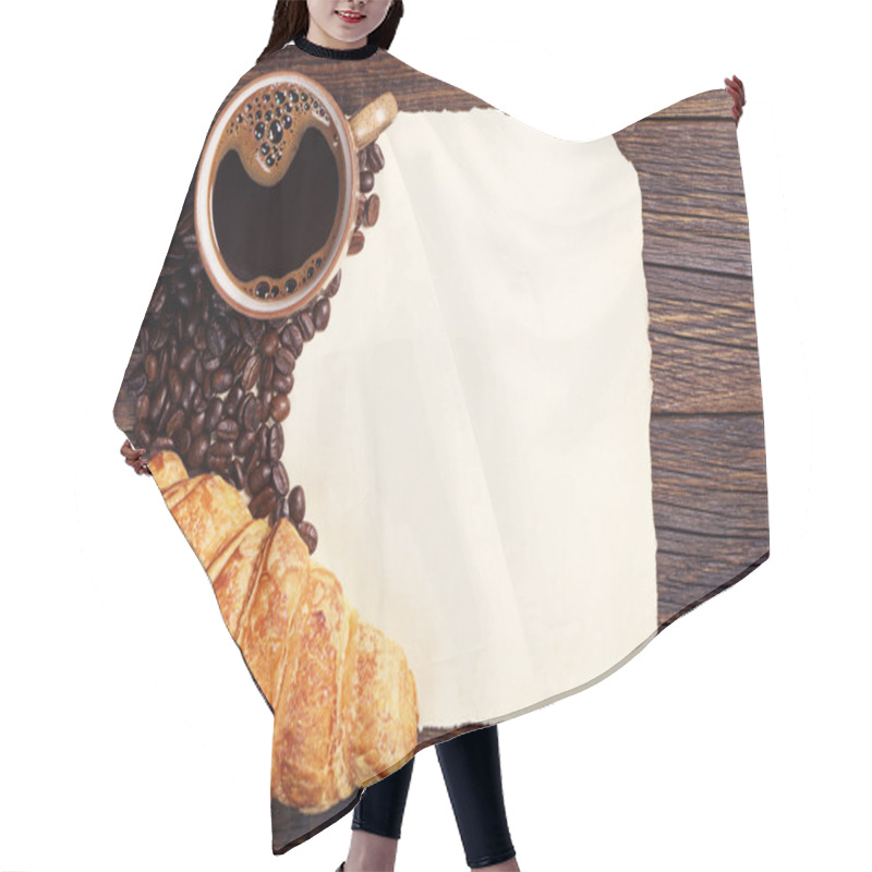 Personality  Croissant, Coffee Cup And Old Paper Hair Cutting Cape