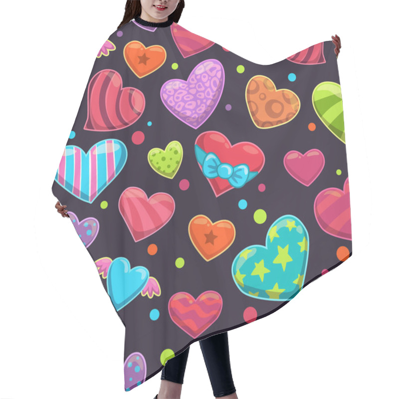 Personality  Seamless Pattern With Cute Cartoon Bright Hearts Hair Cutting Cape