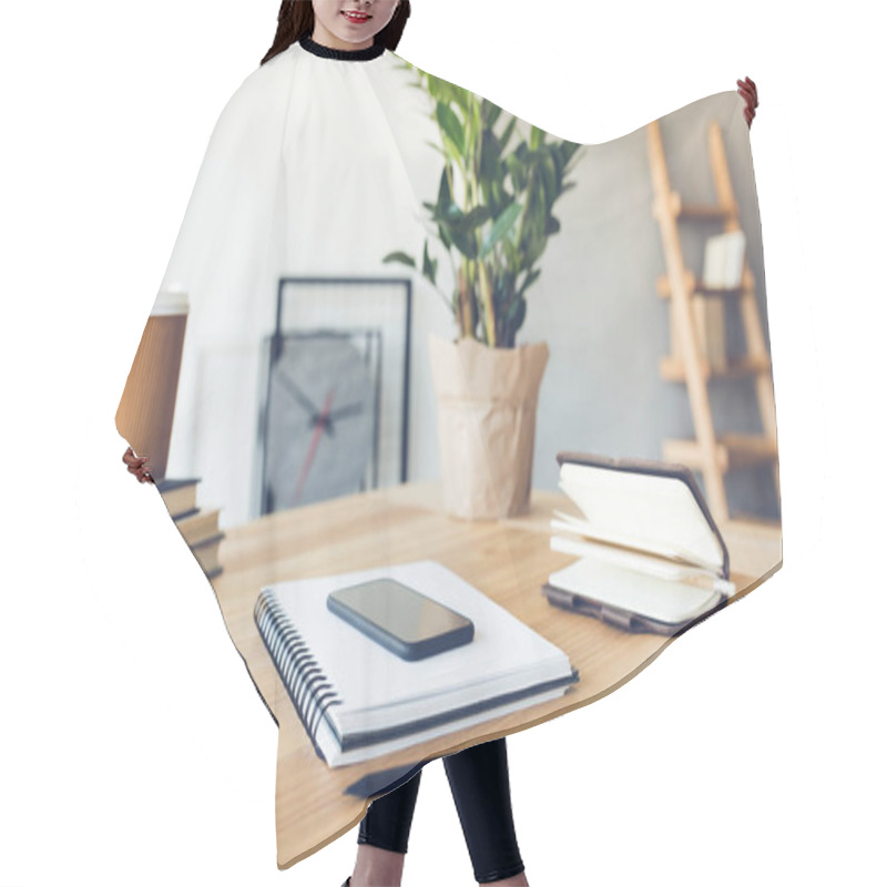 Personality  Design Of Workplace In Home Office With Modern Equipment And Objects Hair Cutting Cape