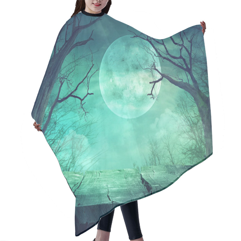 Personality  Spooky Forest With Full Moon And Wooden Table Hair Cutting Cape