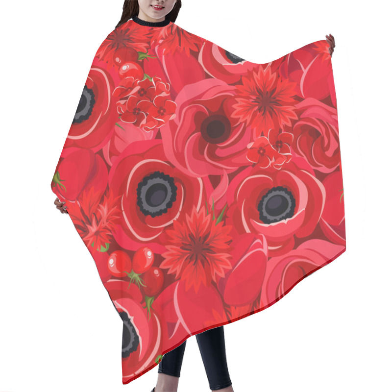 Personality  Seamless Background With Various Red Flowers. Vector Illustration. Hair Cutting Cape