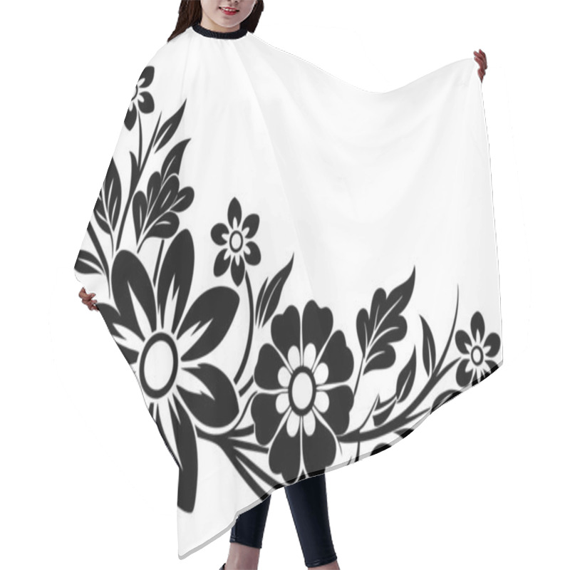 Personality  A Black And White Picture Of A Floral Design With Flowers And Leaves Hair Cutting Cape