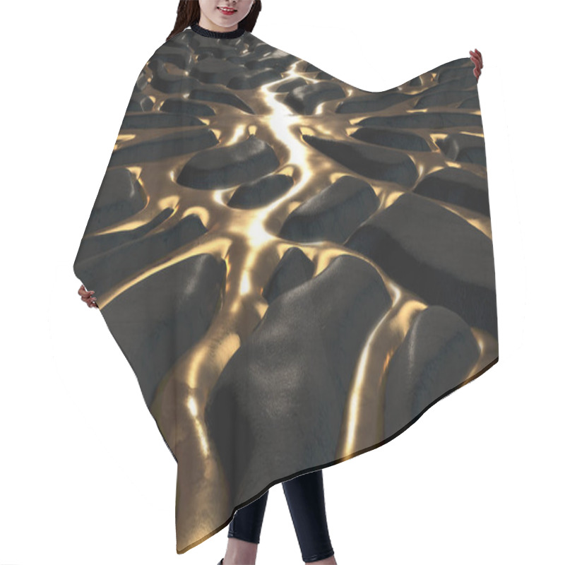 Personality  An Abstract Concept Showing Molten Gold Metal Flowing Through Crevices Of A Dark Rock In The Shape Of An Interconnected Network - 3D Render Hair Cutting Cape