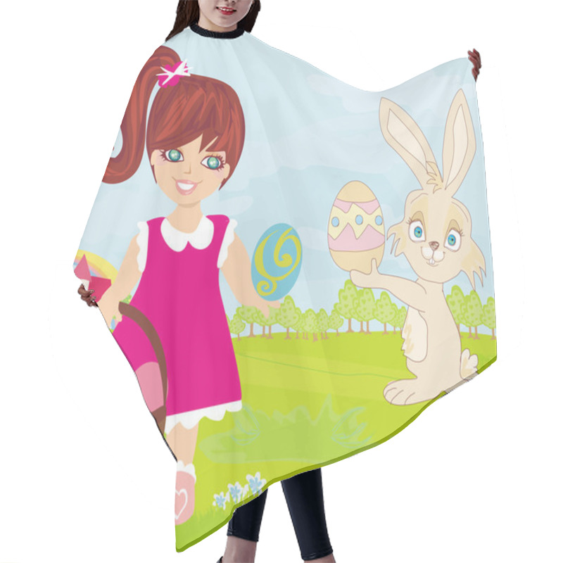 Personality  Sweet Girl And Easter Bunny Hair Cutting Cape