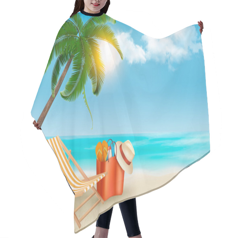 Personality  Palm Leaves On Beach. Vector Illustration.  Hair Cutting Cape