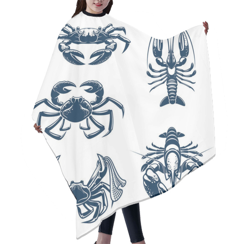 Personality  Seafood Icon Set With Crab And Lobster Hair Cutting Cape