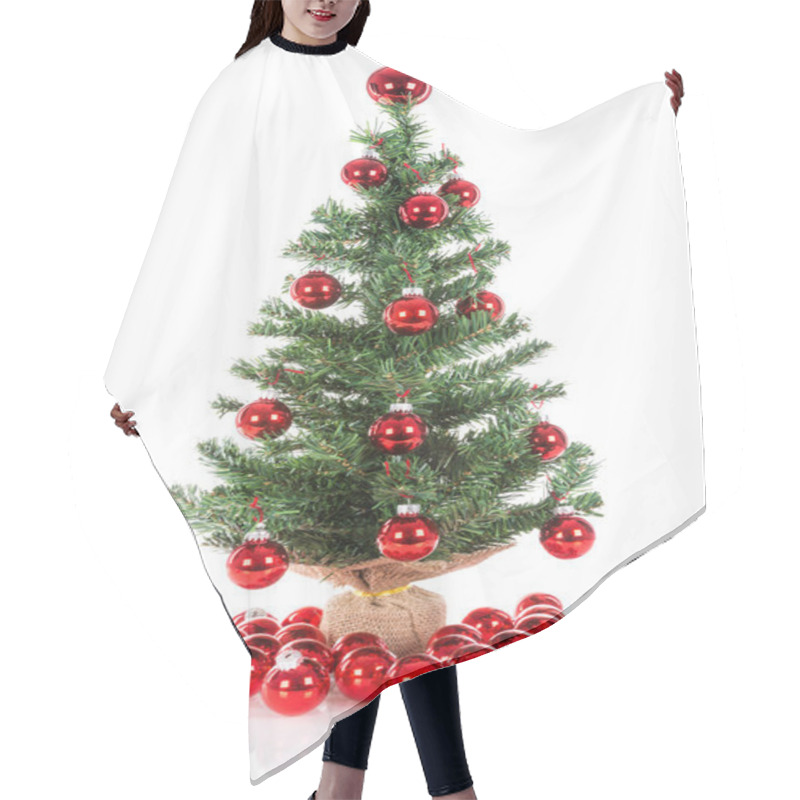 Personality  Christmas Tree Decorated With Red Balls Isolated At White Hair Cutting Cape