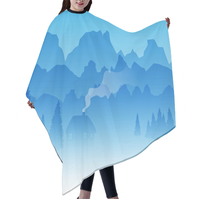 Personality  Vector Mountains With Pine Trees And A Log Natural Landscape Hair Cutting Cape